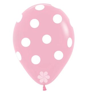12" Sempertex Pink 009 with White Polka Dots Latex Balloons 25ct