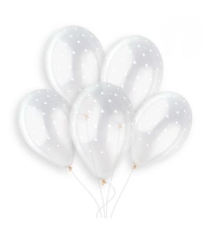 13" Gemar White 1051 Polka Dots Crystal Latex Balloons 25ct