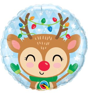 18" Christmas Festive Reindeer Lights Round Foil Balloon