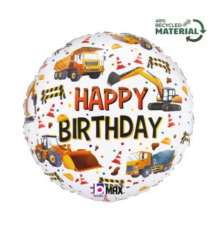 18" Happy Birthday Construction Equipment Round Foil Balloon