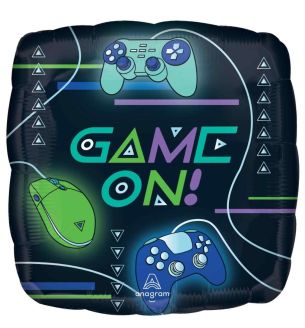 18" Game On Black Square Foil Balloon