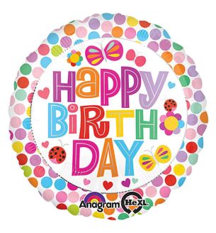 18" Happy Birthday Flower Insects Foil Balloon