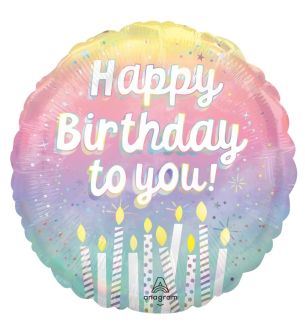 18" Happy Birthday to you with Candles Holographic Foil Balloon