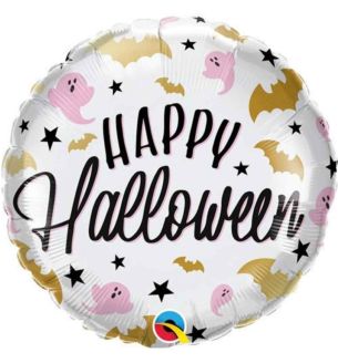 18" Happy Halloween Bats & Ghosts Round Foil Balloon