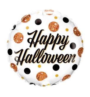 18" Happy Halloween Holographic Dots Round Foil Balloon