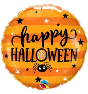 18" Happy Halloween Orange Stripe Round Foil Balloon