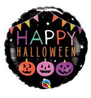 18" Happy Halloween Three Pumpkin Round Foil Balloon
