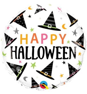18" Happy Halloween Witches Hat Round Foil Balloon