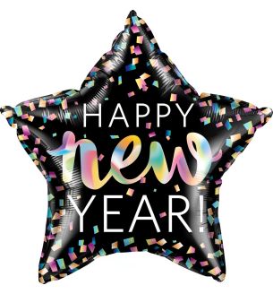 18" Happy New Year Iridescent Star Foil Balloon