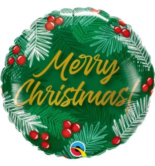18" Merry Christmas Greens & Berries Foil Balloon