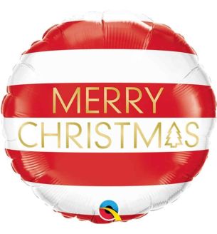 18" Merry Christmas Red & White Striped Round Foil Balloon