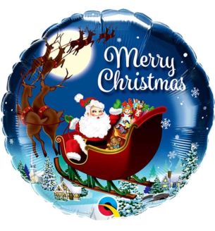 18" Merry Christmas Santa's Sleigh with Reindeers Foil Balloon