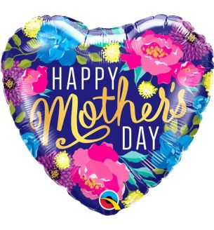 18" Mother's Day Colour Peonies Heart Foil Balloon