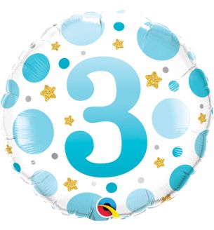 18" No.3 Blue Dots Confetti Round Foil Balloon
