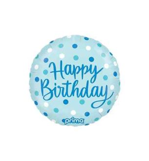 18" Round Birthday Blue Dots Prima Foil Ballon