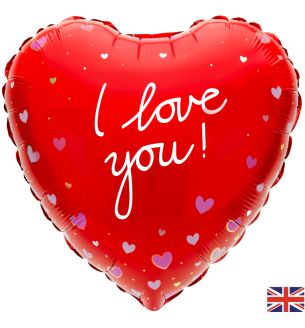 18" Valentine's Day I Love You Hearts and Dots Red Foil Balloon