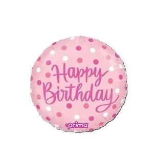 18" Round Birthday Pink Dots Prima Foil Ballon