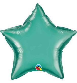 20" Chrome Green Star Foil Balloon Pacakaged