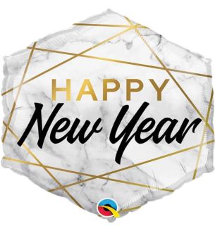 20" Happy New Year Geometric Hexagonal Foil Balloon