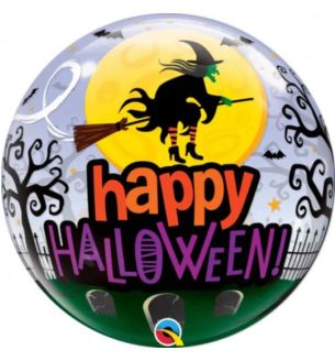 22" Qualatex Happy Halloween Flying Witch Bubble Balloon