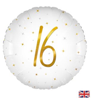 18" 16th Birthday Elegant White Sparkle Foil Balloon