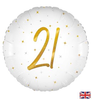 18" 21st Birthday Elegant White Sparkle Foil Balloon