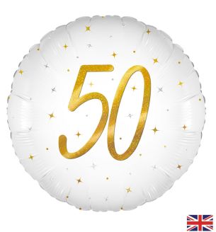 18" 50th Birthday Elegant White Sparkle Foil Balloon