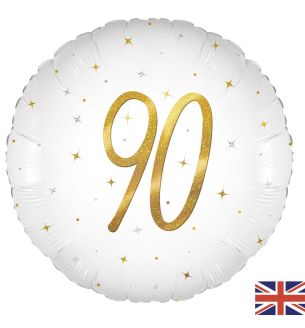 18" 90th Birthday Elegant White Sparkle Foil Balloon