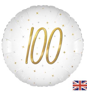 18" 100th Birthday Elegant White Sparkle Foil Balloon