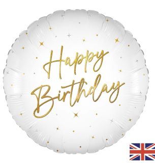 18"Happy Birthday Elegant White Sparkle Foil Balloon
