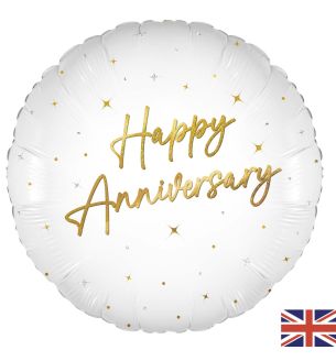 18" Happy Anniversary Elegant White Sparkle Foil Balloon
