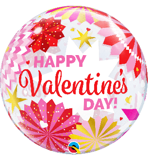 22" Bubble Balloon Happy Valentines Day Fan and Stars