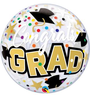22" Congrats Grad Flying Hats And Confetti Bubble Balloon