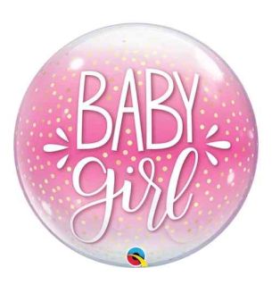 22" Deco Bubble Baby Girl Pink Gold Polka Dots Balloon