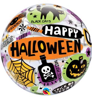 22" Deco Bubble Happy Halloween Messages & Icons Balloon