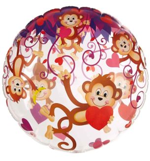 22" Deco Bubble Monkey & Hearts Balloon