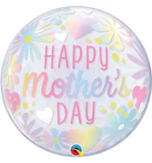 22" Happy Mother's Day Pastel Hearts and Flowers Bubble Balloon