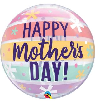 22" Happy Mother's Day Pastel Stripes Bubble Balloon