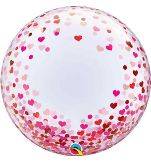 22" Hearts Confetti Red and Pink Valentine's Day Bubble Balloon