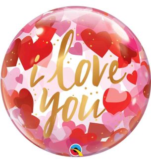 22" I love You Valentines's Day Red and Pink Paper Hearts Bubble Balloon