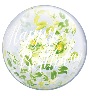 22" Kyoko White Rose Happy Birthday T-Bubble Balloon 1ct