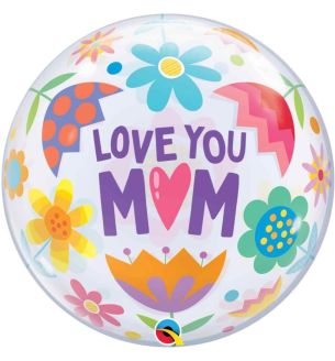 22" Love You Mum Colourful Flowers Mother's Day Bubble Balloon