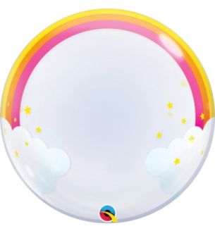 24" Rainbow and Clouds Bubble Balloon