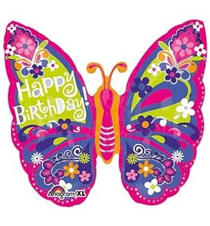 25" Butterfly Happy Birthday Foil Balloon