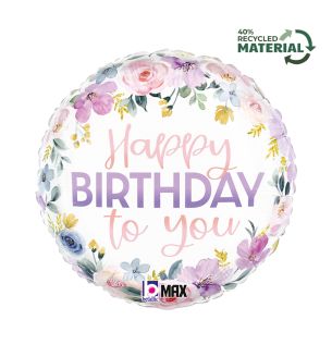 18" Floral Watercolour Birthday Foil Balloon