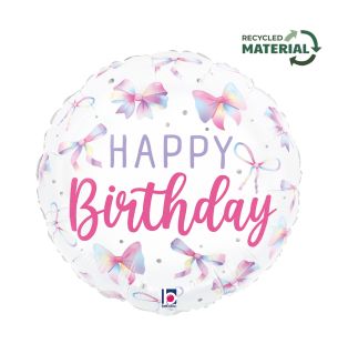 18" Bow Happy Birthday  Round Foil Balloon