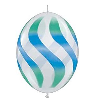 12" Wavy Stripes Quick Link Clear, Blue & Green Latex Balloons 50ct