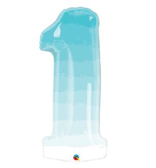 34" Blue Ombre Number 1 Qualatex Foil Balloon