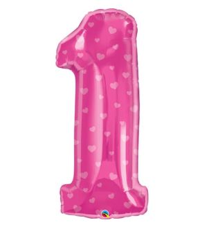 34" Pink Number 1 w/Hearts Qualatex Foil Balloon