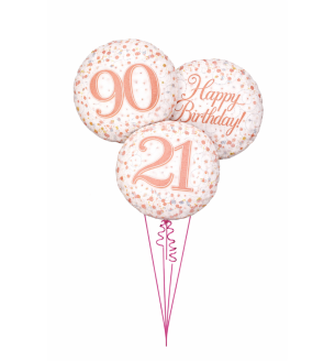 18" Oaktree Sparkling Fizzy White/Rose Gold Foil Balloon Age Options Available